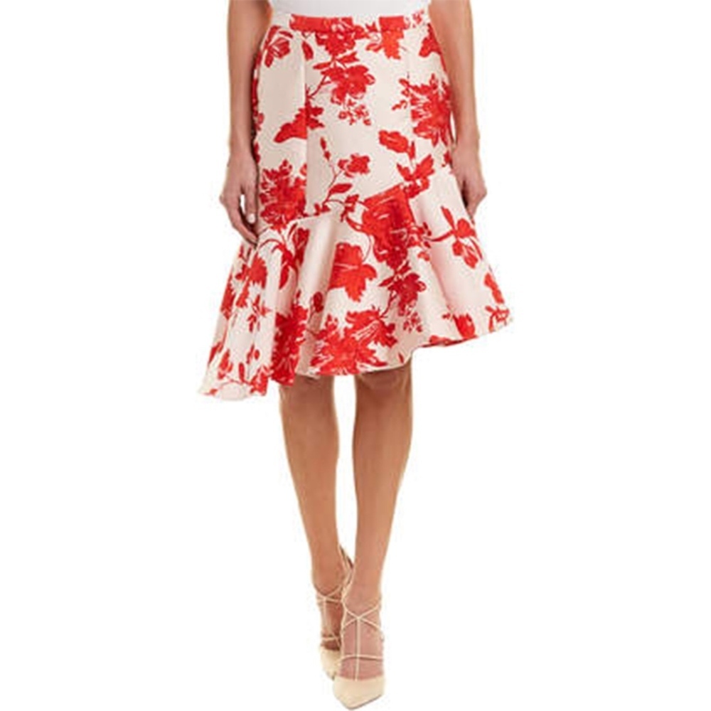 Eva Franco Red Floral Jacquard Skirt Asymmetrical